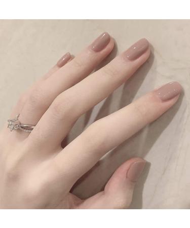 Brishow artificial nails to stick on short press on nails wrong nails natural nails ballerina acrylic 24 pieces for women and girls (apricot)