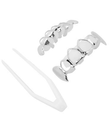 Plating Teeth Brace Brass Serial Number YHYT1046 Silver Teeth Braces Teeth Brace for Halloween Party for Hip Hop Fashion Show for Concert for Birthday Present(Silver)