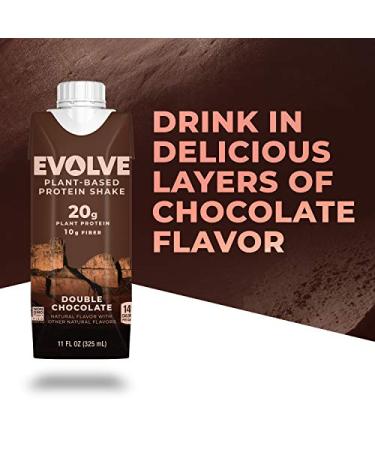 Evolve Plant Based Protein Shake - Double Chocolate, 20g Vegan Protein, Dairy Free, Non-GMO, 10g Fiber, 12 Pack - Buy Online on GoSupps.com