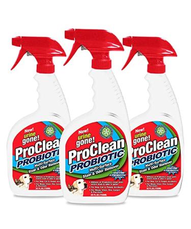 Urine Gone ProClean Stain Remover and Odor Eliminator - Probiotic Multi Surface Floor Cleaner Eliminates Tough People Dog Cat Stains - Wood Vinyl Tile Carpet Cleaner 20 Fl Oz (3 Pack)