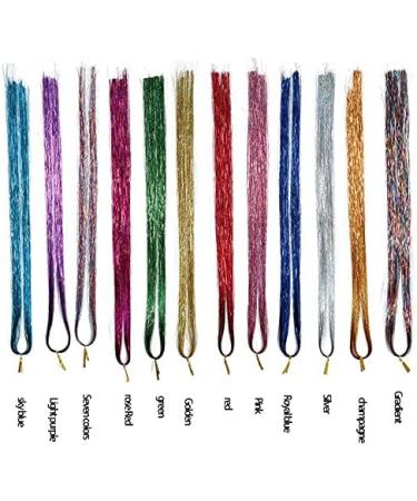 Hair Tinsel Strands with 12 Colors Hair Tinsel Strands Kit Hair Extensions Shiny Silk Tinsel - Buy Online on GoSupps.com