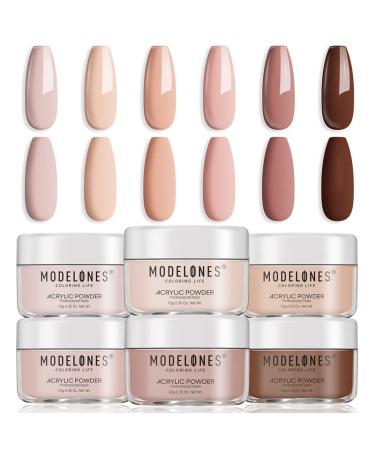 Modelones Acrylic Powder 6 Pcs Nude Nail Acrylic Powder Set All Seasons Skin Tones Brown Neutral Nail Acrylic Powder for 3D Acrylic Nail Art Nail Carving French Nail Extension Gifts for Women A5-Nude Neutral