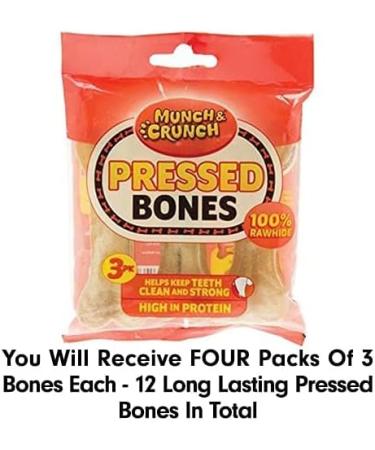Bulk Multipack - 12 Natural Rawhide Pressed Bones for Dogs Munch & Crunch - Long Lasting Hide Dog Chews Snacks Treats - With a Guide to Happy & Healthy Dogs Booklet - 5 Item Bundle - Buy Online on GoSupps.com