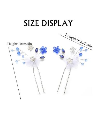 Blue Rhinestone Wedding Lace Flower Hair Pins - Bridal Crystal Headpieces for Women and Girls (Pack of 2) - Buy Online on GoSupps.com