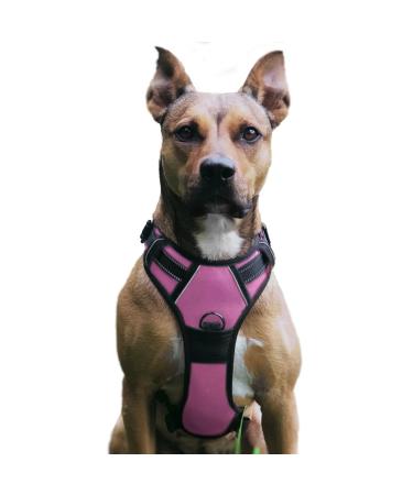 No pull dog harness adjustable breathable reflectively soft padded dog dishes breast dishes for dogs (pink m) m pink