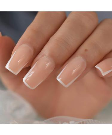 Glossy White French Press Square False Nails - 24pcs Medium Long - UV Gel - Free Adhesive Tapes | Coolnail L5788 - Buy Online on GoSupps.com