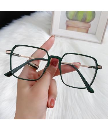 PARWANA Oversized Blue Light Blocking Reading Glasses Anti Eye Strain HD Computer Readers Eyeglasses Flat Light Mirror +0.00 Green