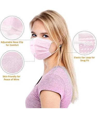 50PCS Pink Disposable Face Masks - 3-Ply Earloop, Breathable Non-Woven Mouth Cover - Buy Online on GoSupps.com