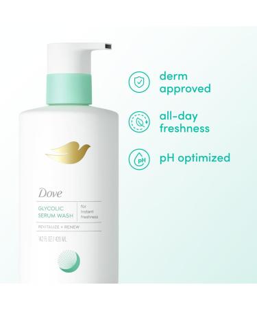 Dove Glycolic Serum Body Wash for Women - pH Optimized Feminine Wash For Skin Renewal & Odor Control 14.2 oz - Buy Online on GoSupps.com