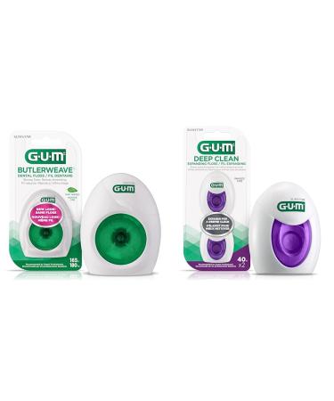 GUM ButlerWeave Dental Floss Mint Waxed 165M | GUM Deep Clean Expanding Dental Floss 2x40M 1 Count (Pack of 1) Mint Waxed + Expanding Dental Floss