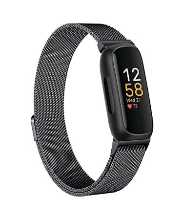 LAREDTREE Band Compatible with Fitbit inspire 3, Breathable  Stainless Steel Loop Mesh Magnetic Adjustable Wristbands for fitbit Inspire 3 Women Men Black