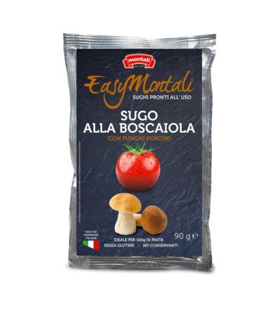EasyMontali pasta sauces - Stir In Creamy Boscaiola Tomato pasta sauce with speck and Porcini mushrooms. Bulk Multipack 12 x 90g pouches
