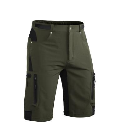 HiuSpor short pants men light hiking pants breathable fast dry cargo bermuda shorts elastic cyclist pants mtb bicycle pants outdoor pants sport bike pants summer with 6 pockets 3xl green