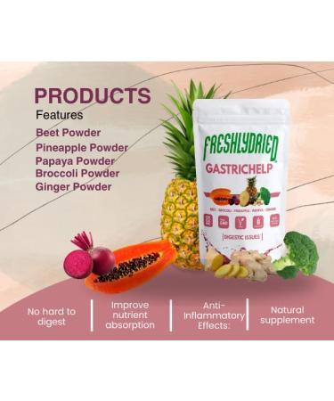Freshlydried GastricHelp Powder - Great Ingredients for a High Fiber Healing Smoothie Like Beet Ginger Broccoli Papaya Pineapple - Vegan Friendly - 17 Servings - 6 Ounces - Buy Online on GoSupps.com
