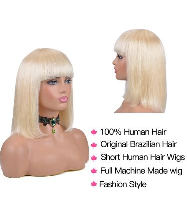 Blonde Bob Wig with Bangs - 10 Inch 613 Color Machine Made Short Bob Wig for Black Women | 100% Brazilian Virgin Human Hair - Buy Online on GoSupps.com