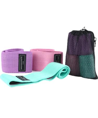 Resistance Exercise Bands in Polygon Fabric Non Slip Hip Bands for Squats Thighs Legs Hips and Butt Workout Comes with Thick Wide Fitness Loop Circle Unisex for Men & Women Come with Free Workout Guide Pink Purple Turquoise