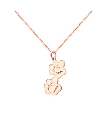 Exlarify personalized paw print necklace memorial necklace with personalized names for dog lovers pet memorial jewelry for animal lovers mom necklace with children's name day gift s2-ros gold