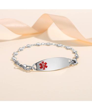 LinnaLove Heart Medical Alert Bracelet for Women - Fashionable ID Jewelry Adjustable 7-8.5 Inches Interchangeable Tennis Style Silver - Buy Online on GoSupps.com