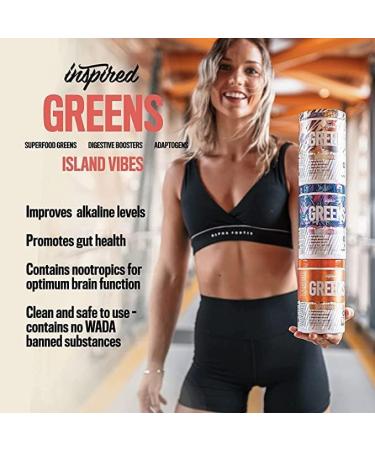 Inspired Nutraceuticals Greens Flavored Superfood Powder with Adaptogens Probiotics Spirulina Chlorella & Mushrooms (Island Vibes (Pineapple Punch) 30 Servings) - Buy Online on GoSupps.com