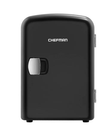 Chefman Mini Portable Black Personal Fridge Cools Or Heats and Provides Compact Storage For Skincare, Snacks, Or 6 12oz Cans W/A Lightweight 4-liter Capacity To Take On The Go Portable Mini Fridge Black