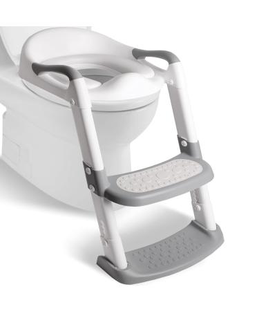 Wakagen Height adjustable potty training toilet seat with steps for boys and girls infant toddler child toilet training seat with handle, padded seat, non-slip wide steps, (ZX-001)