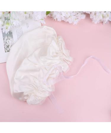 LEORX Satin Sleep Cap with Lace Detail - Soft Silk Night Bonnet for Women (White) - Buy Online on GoSupps.com
