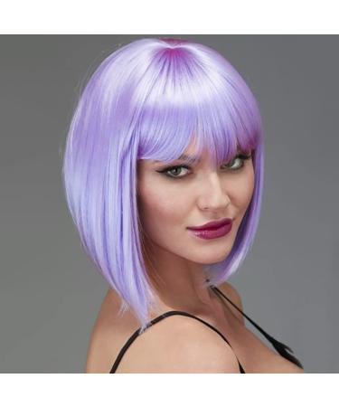 Bob Short Purple Wigs for Women with Bangs Colored Lavender Silky Straight Heat Resistant Synthetic Colorful Hair Costume Cosplay Party Halloween or Daily Use Wig 12" (Light purple)