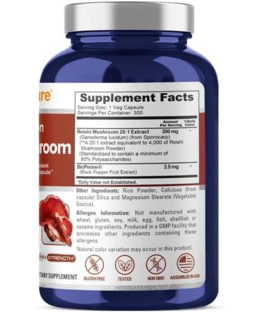 NusaPure Reishi Mushroom Extract 4000mg per Capsule 300 Veggie Caps Vegan Non-GMO Gluten-Free - Buy Online on GoSupps.com
