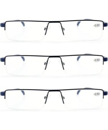 MMOWW 3-Pack Ultralight Reading Glasses for Men & Women - Halfbrand Metal with Case - Blue 3.5X Reading Aid - Buy Online on GoSupps.com