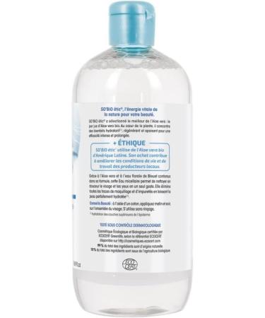 SO BIO - Lotion Micellaire Alo Vera Bio 500 ml - Nettoyant visage naturel et hydratant - Lot De 3 - Buy Online on GoSupps.com