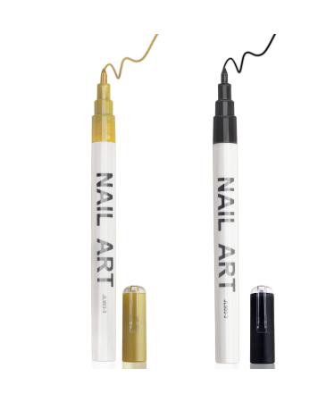 LYroo Nail Art Liner Pen,Black Gold Nail Graffiti Pens for Nail Art Supplies(2 Count) Black&Gold