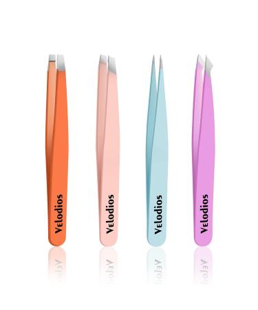 Velodios Tweezers for Women and men  Professional Precision Tweezers for Eyebrows  Pointed and Slant Tweezers for Facial Hair  Splinter and Ingrown Hair Removal  Stainless Steel Tweezers Set Multi-color