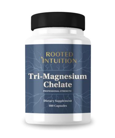 Rooted Intuition Tri-Magnesium Chelate - 3-Form Highly Absorbable Magnesium for Muscle Relaxation Energy & Heart Support | Gentle on Stomach | Non-GMO Gluten Free | 60 Capsules