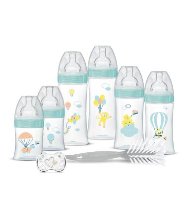 Dodie Newborn Kit – 6 Anti-Colic Flat Teats Bottles (2 x 150 ml, 2 x 270 ml, 2 x 330 ml), 1 Anatomical Dummy 0-2 Months, 1 Br