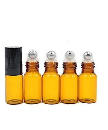 Erioctry 24 pieces 5 ml refillable brown las scooter container with stainless steel scooter balls and black caps for essential oils aromatherapy perfumes LipGloss-balm