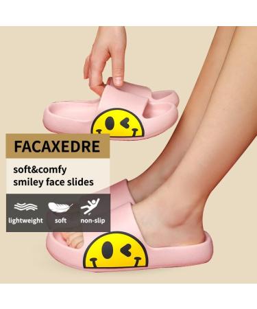 Smiley Face Slides for Women and Men | Non-Slip EVA Sandals | Indoor/Outdoor Slippers | Quick Dry | Pink | Sizes 5-6 Women/4-5 Men - Buy Online on GoSupps.com