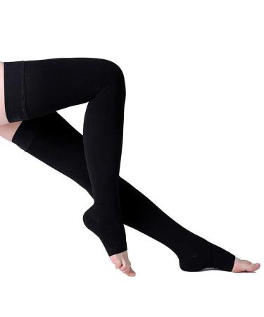 Famkit Thigh High Compression Stockings 23-32 mmHg Relief Prevent Varicose Veins - Black - Medium