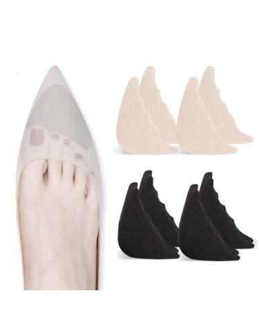 4 Pairs Toe Filler Inserts Adjustable Toe Plug Reusable Shoe Filler for Too Big Shoes for Women Men Unisex Pumps Flats Sneakers - Black + Beige