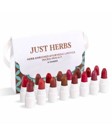 Ju.st Her.bs Ayurvedic Creamy Matte Micro Mini Lipstick Kit Lip Hydrating & Moisturizing Lipsticks for Women Suitable All Indian Tones (Pack of 16)