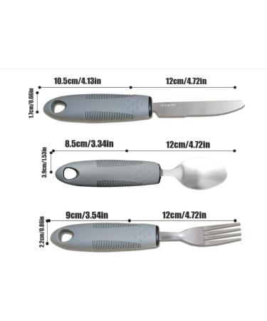 Easy Grip Extra Wide Handle Cutlery Set - Ideal Dining Aid for Elderly and Disabled with Arthritis, Parkinson's, and Tremors - Gray 3PCS - Buy Online on GoSupps.com