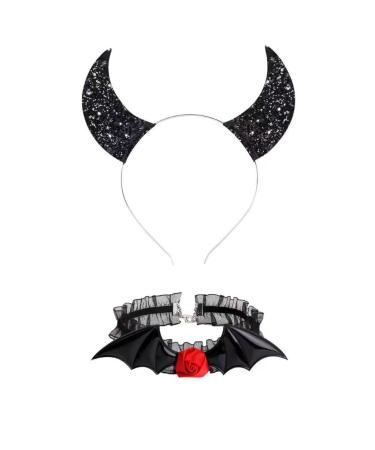 xbiez Girls Glitter Gothic Halloween Cosplay Devil Wing Headband Punk Hair Jewelry Unique Black Headwear Supplies 4
