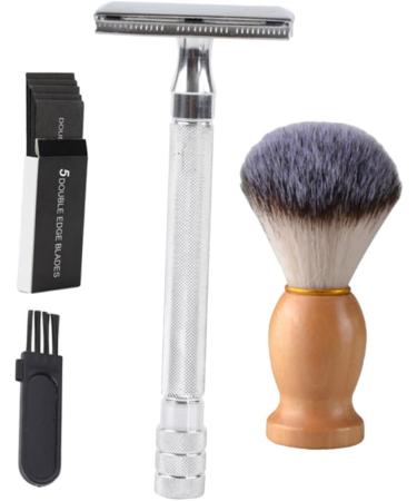 Beavorty Manual Razor Set for Men - Classic Wet Shaving Razor & Cleaning Brush | Silver Body Trimmer & Hair Razor (2 pcs 10.3x4cm) - Buy Online on GoSupps.com