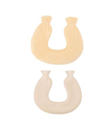 CHICIRIS 1 Liter Explosion-proof Lip Splash Hot Water Bottle Wide Mouth Hot Water Bottle Shoulder Pain Relief (Beige)
