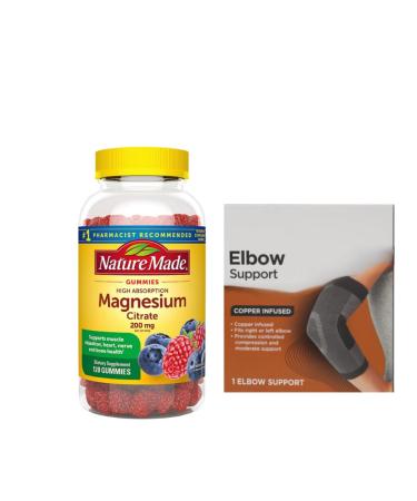 Nature Made Magnesium Citrate Gummies Men & Women Multivitamin (200mg per Serving 120 Gummies) + Bonus 1 Elbow Support