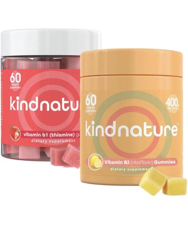 kindnature B-Vitamin Boost: B1 Thiamine 500mg & B2 Riboflavin 400mg Gummy Duo for Kids & Adults