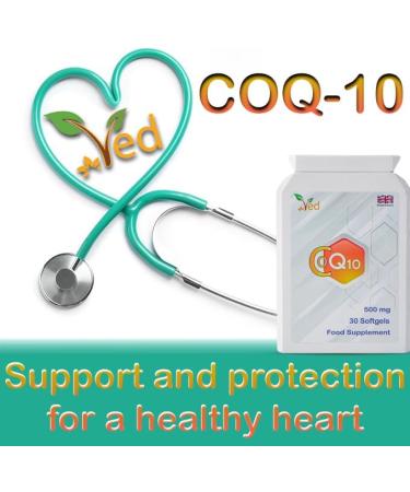 Veds CoQ10 500 mg - Highest Strength Naturally Fermented Ubiquinone | Co-Enzyme Q10 | 30 Capsules | Superior Natural Formula | Monthly Supply - Buy Online on GoSupps.com