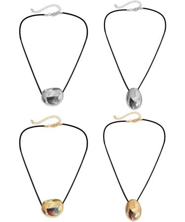 Oralgo's Elegant Oval Metal Necklace - Stylish Geometric Pendant with Adjustable PU Leather Cord - Silver Collarbone Chain Jewelry - Buy Online on GoSupps.com