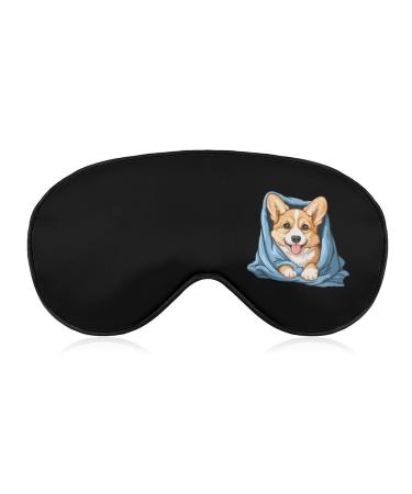 Corgi Dog Puppy with Blue Blanket Soft Sleep Mask with Adjustable Strap Eye Masks Cover Blocks Light for Women Men