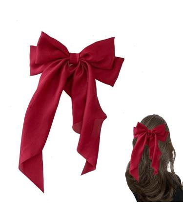 Silky Satin Hair Bows for Women Oversized Long Tail Hair Ribbons Barrettes lazos para el cabello de mujer Cute Aesthetic Hair Accessories Large Hair Barrettes for Women#black#White#Claret Red