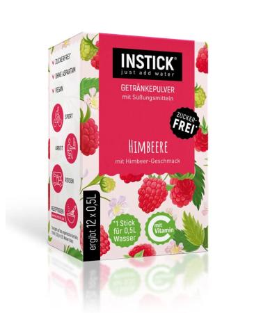 Intick |Sugar -free instant drink - raspberry |1 pack for 12 x 0.5-1 l |Vegan low in calories with vitamin C flavored instant beverage powder taste for water